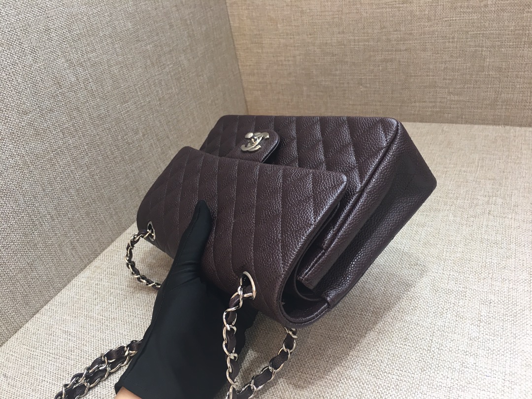 Medium Classic Flap Caviar Bag A01112 Dark Coffee/Silver